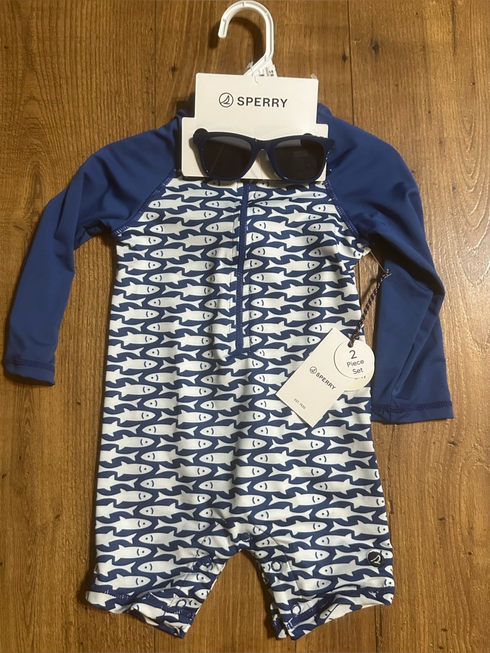 Sperry Blue and White Fish-Print Kids Rash Guard